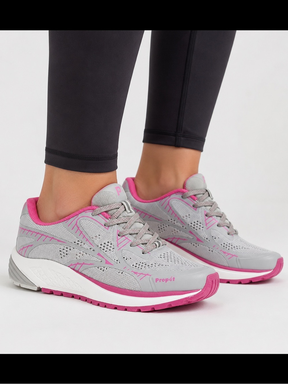 Propét Pink & Grey Mesh OrthoLite Comfort Foam Athletic Workout Running Shoes